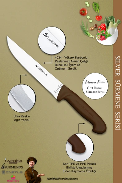 Sürmene Silver Serisi Kahve Sap Mutfak Bıçak Seti Et Ekmek Sebze Dilimleme Bıçağı 4 Lü Set (srm-027) - 3