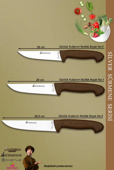 Sürmene Silver Serisi Kahve Sap Mutfak Bıçak Seti Et Ekmek Sebze Bıçağı 3 Lü Set ( Srm-022) - 2