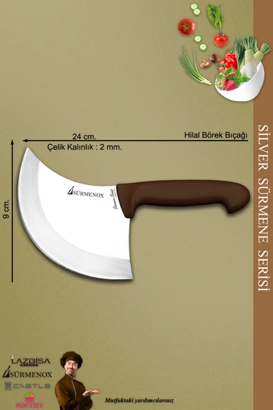 Sürmene Silver Serisi Kahve Sap Mutfak Bıçak Hilal Börek Bıçağı Pizza Pide Bıçağı ( Srm-20 ) - 2