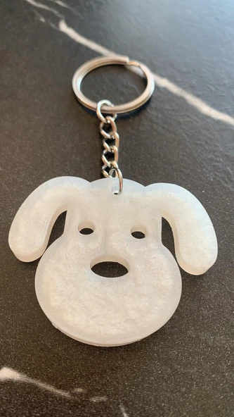 Sedefli Beyaz Köpek Yüzü Anahtarlık Handmade El Yapımı Epoksi Hediyelik - 7