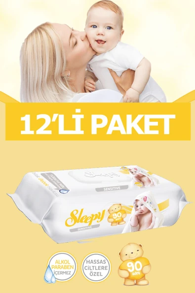Sleepy Sensitive Islak Havlu - Bebek ıslak mendili 90 'lı 12 adet ürün görseli