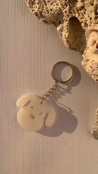 Sedefli Beyaz Köpek Yüzü Anahtarlık Handmade El Yapımı Epoksi Hediyelik - 1
