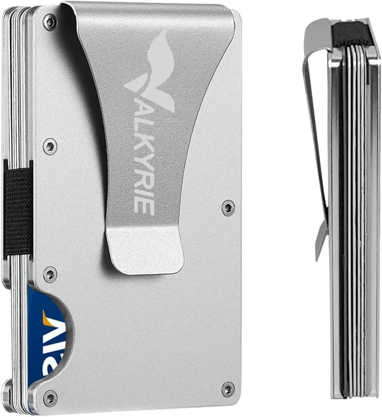 Valkyrie RFID Korumalı Alüminyum Metal 20 Kart Kapasiteli İnce Hafif Güvenli Kartlık Gümüş