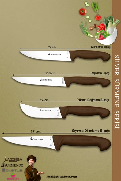 Sürmene Silver Serisi Kahve Sap Mutfak Bıçak Seti Et Ekmek Sebze Dilimleme Bıçağı 4 Lü Set (srm-027) - 2