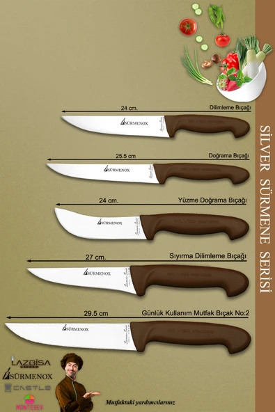 Sürmene Silver Serisi Kahve Sap Mutfak Bıçak Seti Et Ekmek Sebze Doğrama Bıçağı 5 Li Set (srm-026) - 2