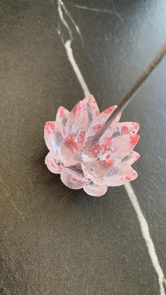 Şeffaf Epoksi Pembe Renkli Glitterli Dikenli Sukulent Kağıt Tutacağı Notluk El Yapımı Hediyelik - 8