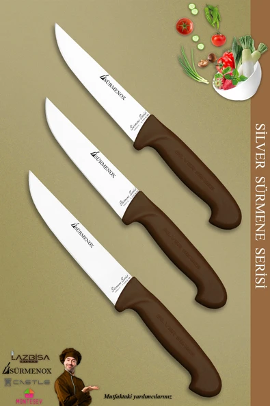 Sürmene Silver Serisi Kahve Sap Mutfak Bıçak Seti Et Ekmek Sebze Bıçağı 3 Lü Set ( Srm-022)