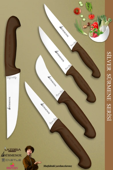 Sürmene Silver Serisi Kahve Sap Mutfak Bıçak Seti Et Ekmek Sebze Doğrama Bıçağı 5 Li Set (srm-026)