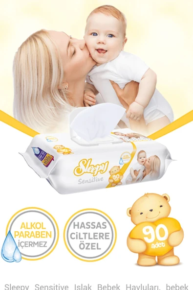 Sleepy Sensitive Islak Havlu - Bebek ıslak mendili 90 'lı 12 adet - Resim 3