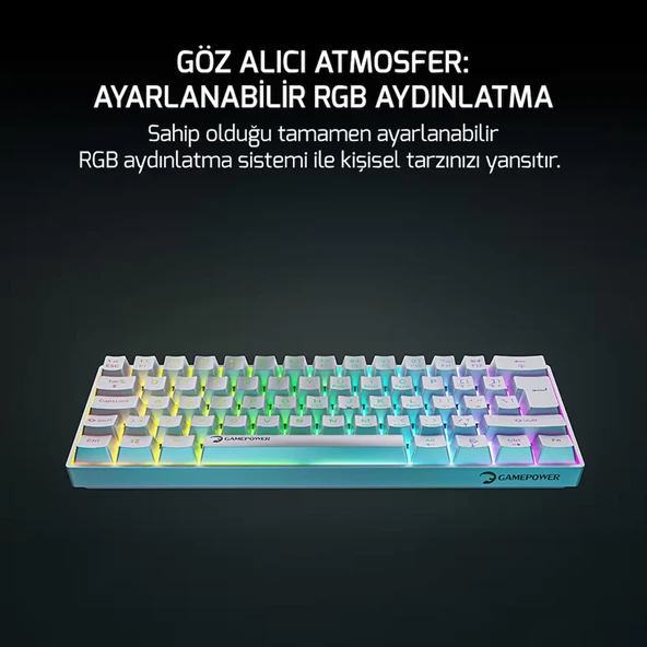 Gamepower Lyra 60M RGB TKL Blue Switch Kablolu Klavye - Beyaz - Resim 5