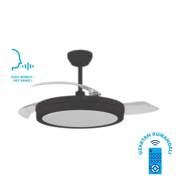 KCF306 LEDLI SES VE KUMANDA KONTROLLU TAVAN VANTILATÖRÜ SIYAH
