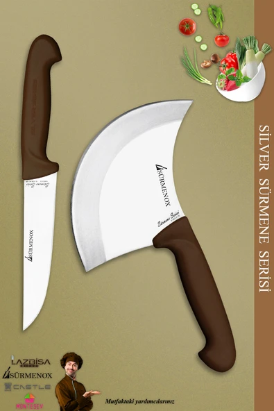 Sürmene Silver Serisi Kahve Sap Mutfak Bıçak Hilal Börek Bıçağı Pizza Pide Bıçağı 2 Li Set (Srm-023)