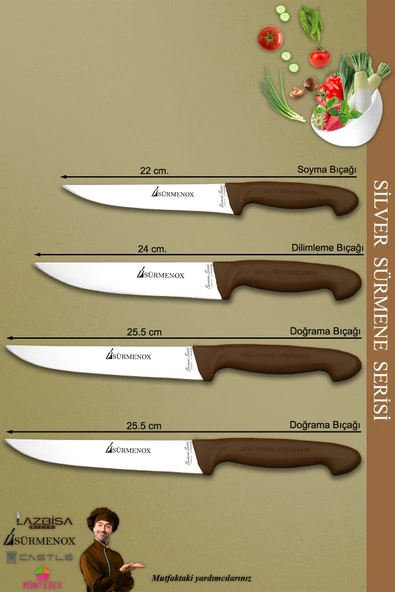 Sürmene Silver Serisi Kahve Sap Mutfak Bıçak Seti Et Ekmek Sebze Meyve Kesme Bıçağı 4 Lü (Srm-030) - 2