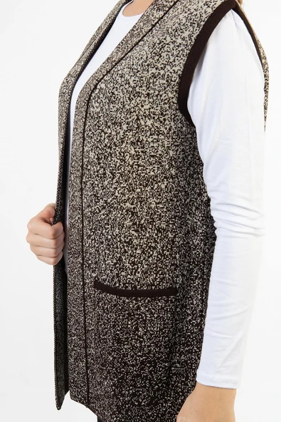 Kadın Siyah Cepli Kolsuz Triko Örme Yelek - Resim 7