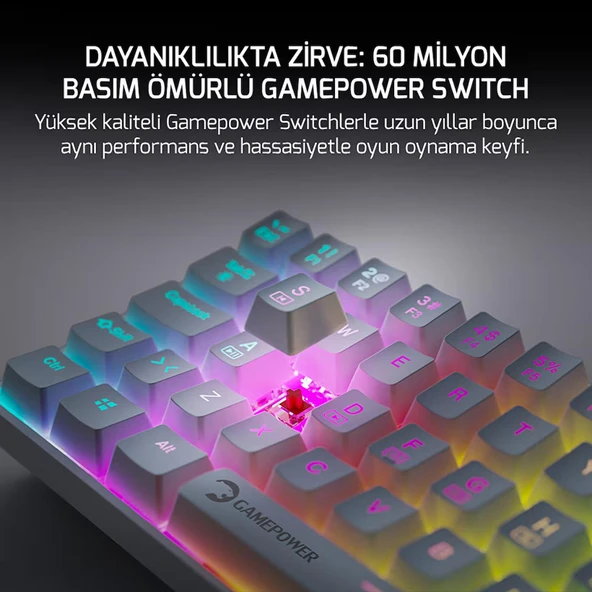Gamepower Lyra 60M RGB TKL Blue Switch Kablolu Klavye - Beyaz - Resim 4