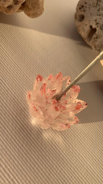 Şeffaf Epoksi Pembe Renkli Glitterli Dikenli Sukulent Kağıt Tutacağı Notluk El Yapımı Hediyelik - 5