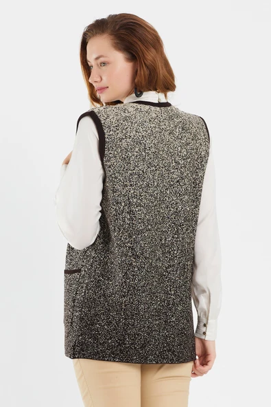 Kadın Siyah Cepli Kolsuz Triko Örme Yelek - Resim 6