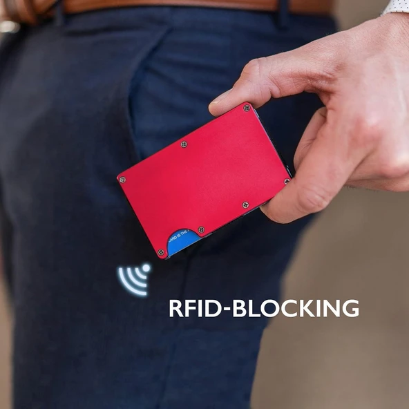 Valkyrie RFID Korumalı Alüminyum Metal 20 Kart Kapasiteli İnce Hafif Güvenli Kartlık Kırmızı - 3