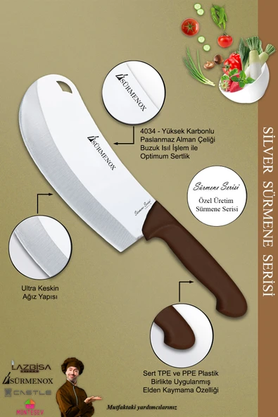 Sürmene Silver Serisi Kahve Sap Mutfak Bıçak Seti Pide Börek Pizza Salata Bıçağı (srm-032) - 3