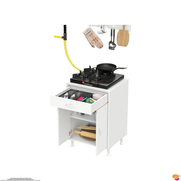 Modilayn QPLAS (M) Set Ocak Altı Dolap 60x88x56 cm Çekmeceli, Kapaklı 2 Göz Raf Bölmeli - 8