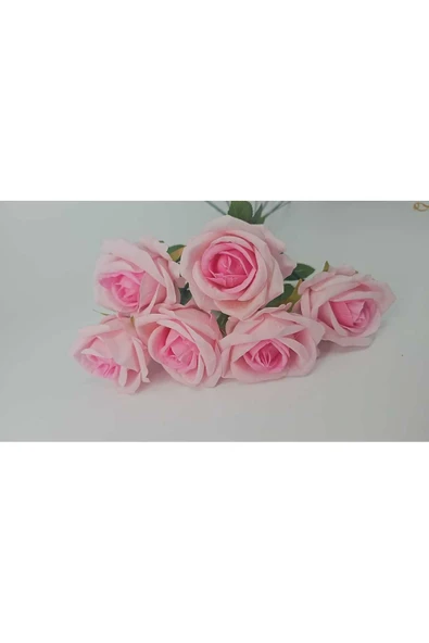 Yapay Kadife Gül 10 Adet Açık Pembe 50 cm VazoDekor Gelin Çiçeği ev Süsü - 4
