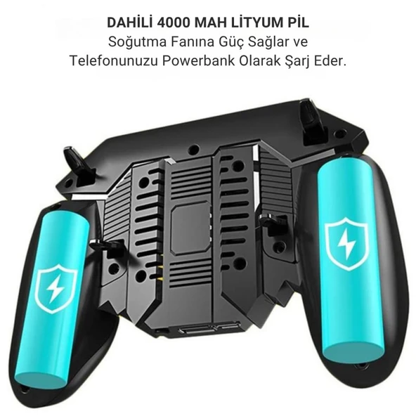 Polham 4000mAh Şarjlı Telefon Soğutucu ve Oyun Kolu, 6 Parmak Mobil Oyun Konsolu, Tüm Telefonlara Uyumlu - 6