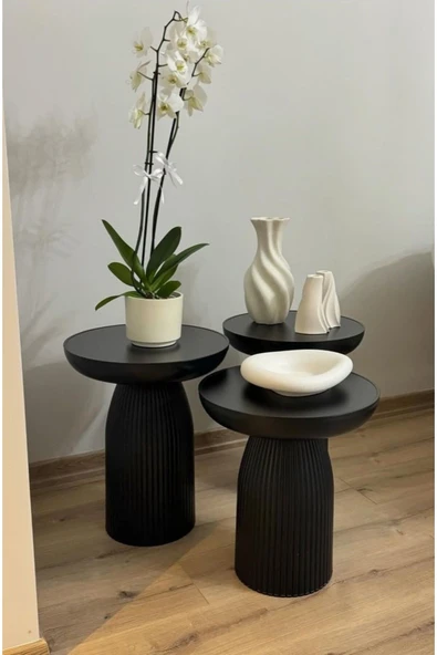 BRBSTORE SİYAH 3'LÜ MANTAR SEHPA
