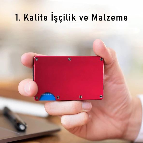 Valkyrie RFID Korumalı Alüminyum Metal 20 Kart Kapasiteli İnce Hafif Güvenli Kartlık Kırmızı - 8