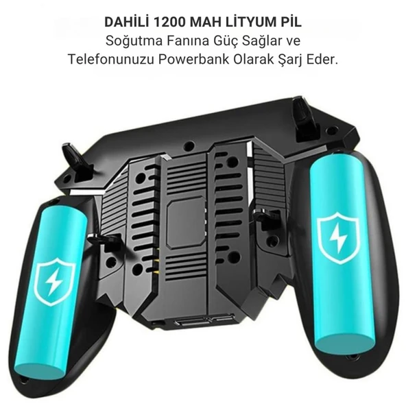 Polham 1200mAh Şarjlı Telefon Soğutucu ve Oyun Kolu, 6 Parmak Mobil Oyun Konsolu, Tüm Telefonlara Uyumlu - 6