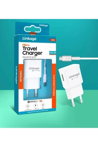 Linkade Mikro Quick Charge 3A/18W 1XUSB Seyahat Şarjı 1mt Mikro Şarj Kablosu LKC-20 ürün görseli 1