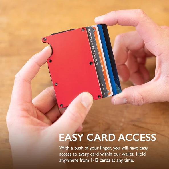 Valkyrie RFID Korumalı Alüminyum Metal 20 Kart Kapasiteli İnce Hafif Güvenli Kartlık Kırmızı - 9