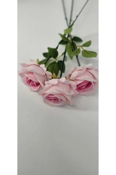 Yapay Kadife Gül 10 Adet Açık Pembe 50 cm VazoDekor Gelin Çiçeği ev Süsü - 1
