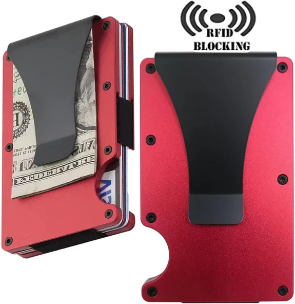 Valkyrie RFID Korumalı Alüminyum Metal 20 Kart Kapasiteli İnce Hafif Güvenli Kartlık Kırmızı - 4