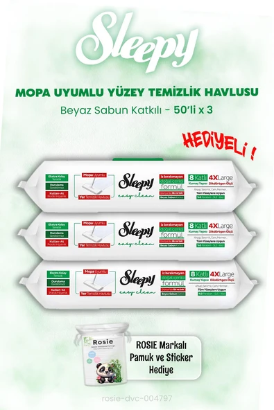 Sleepy Mopa Uyumlu Beyaz Sabunlu Islak Mendil 50'li x 3 ve ROSIE ürün görseli