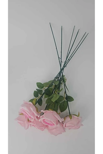 Yapay Kadife Gül 6 Adet Açık Pembe 50 cm VazoDekor Gelin Çiçeği ev Süsü