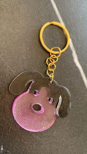 Lila Siyah Köpek Yüzü Anahtarlık Handmade El Yapımı Epoksi Hediyelik - 2