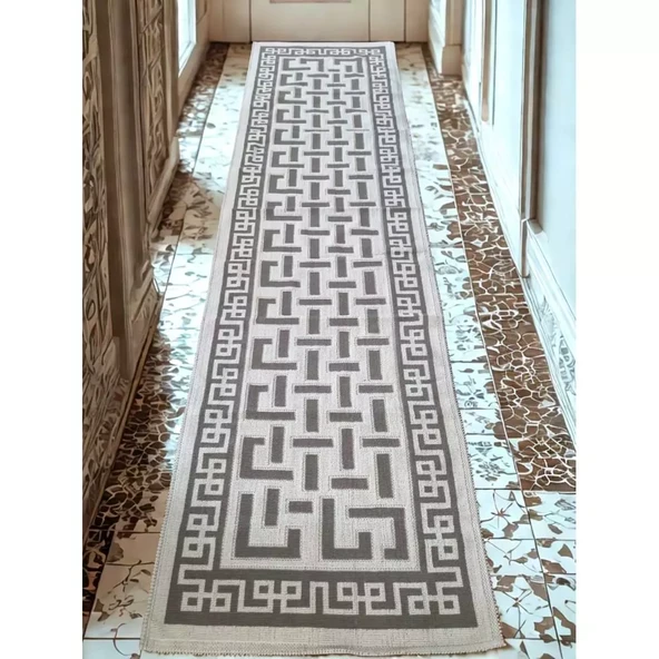 Pamuklu Bukle Lüks Kilim, Yolluk (80x300)-Luma Kreme Kahve