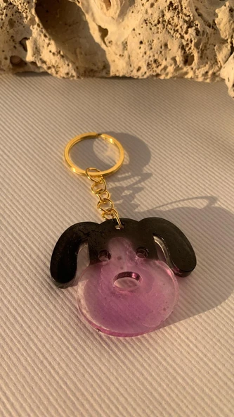 Lila Siyah Köpek Yüzü Anahtarlık Handmade El Yapımı Epoksi Hediyelik - 8