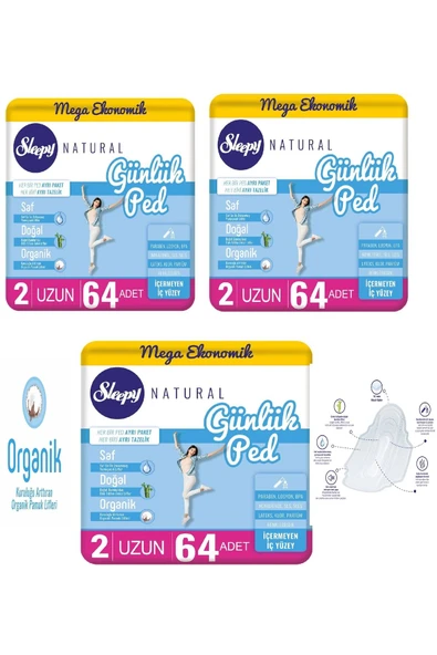 Sleepy Natural günlük ped uzun 64 lü (3 Adet) ürün görseli