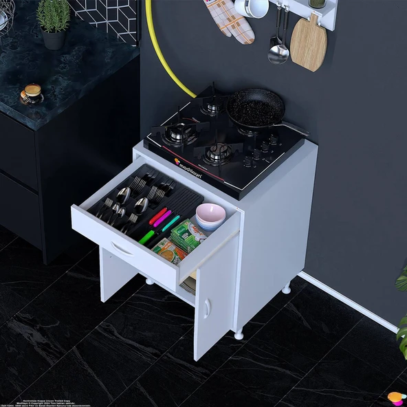 Modilayn QPLAS (M) Set Ocak Altı Dolap 60x88x56 cm Çekmeceli, Kapaklı 2 Göz Raf Bölmeli - 2