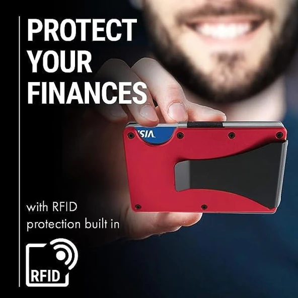 Valkyrie RFID Korumalı Alüminyum Metal 20 Kart Kapasiteli İnce Hafif Güvenli Kartlık Kırmızı - 7