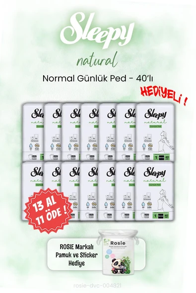 Sleepy 13 AL 11 ÖDE Natural Normal Günlük Ped 40'lı ve ROSIE ürün görseli