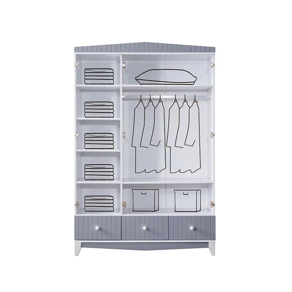 FETHİYE 3 KAPILI DOLAP - BEYAZ GRİ - 2