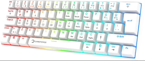 Gamepower Lyra 60M RGB TKL Red Switch Kablolu Klavye - Beyaz ürün görseli