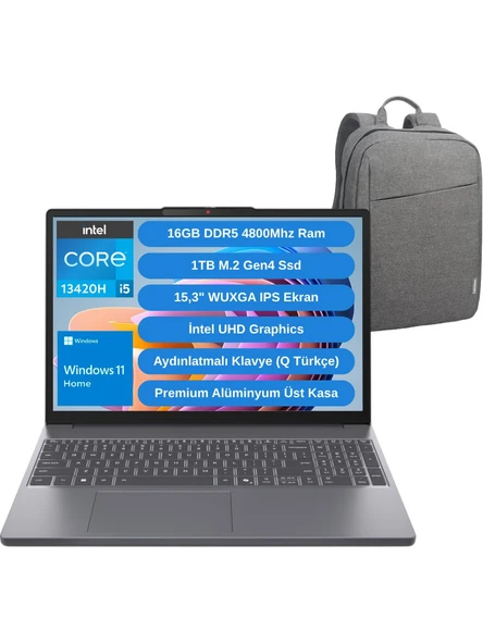 Lenovo Ideapad Slim 3 Intel Core I5 13420H 16GB 1TB SSD 15.3" Wuxga Windows 11 Home Taşınabilir Bilgisayar 83K1004ETRWZ2 - Lenovo Çanta