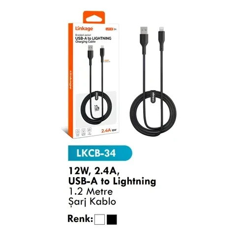 Linkage 12W, 2.4A, USB-A to Lightning 1.2 Metre Şarj Kablo LKCB-34 ürün görseli 1