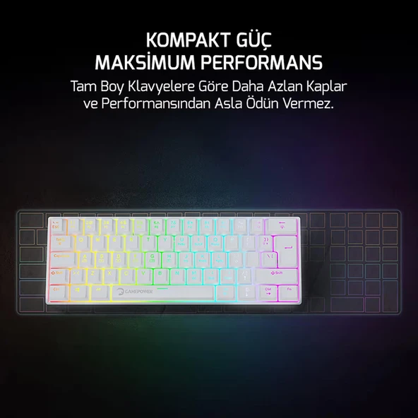 Gamepower Lyra 60M RGB TKL Red Switch Kablolu Klavye - Beyaz - Resim 3