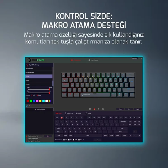 Gamepower Lyra 60M RGB TKL Red Switch Kablolu Klavye - Beyaz - Resim 2