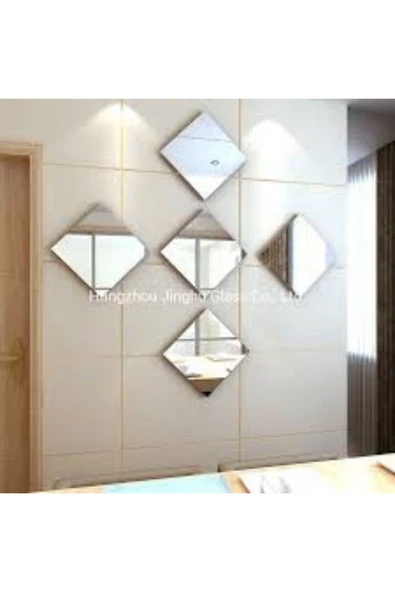 DEKORATİF TASARIM KARE AYNA 4 MM CAM KENARLARI RODAJLI 30x30  CM 2 ADET - 6