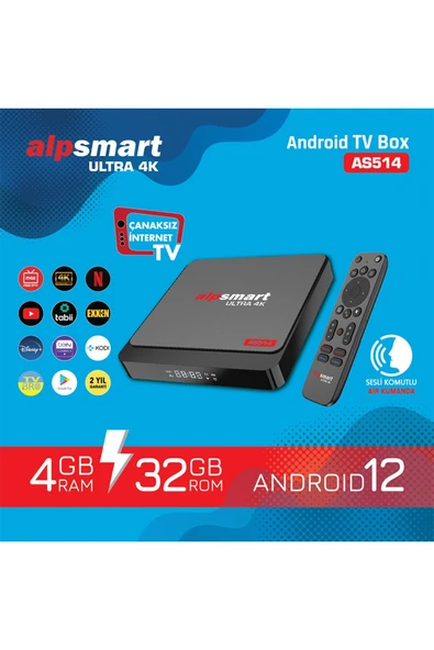 ALPSMART As514 Androıd Tv Box Ses Komutlu Kumanda 4 Gb Ram 32 Gb Hafıza ürün görseli 1